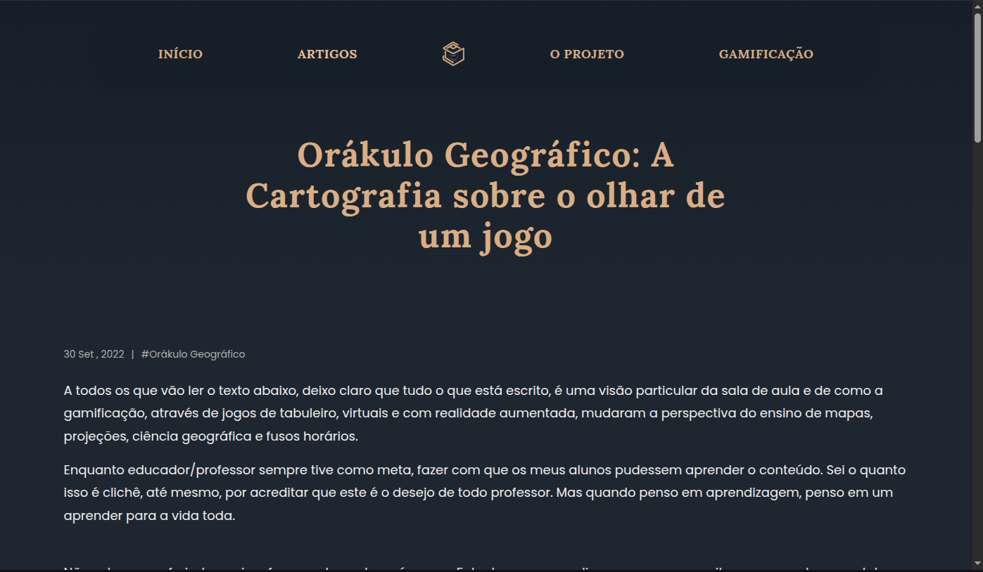 Página de artigo com layout de leitura focado em título, data e conteúdo.